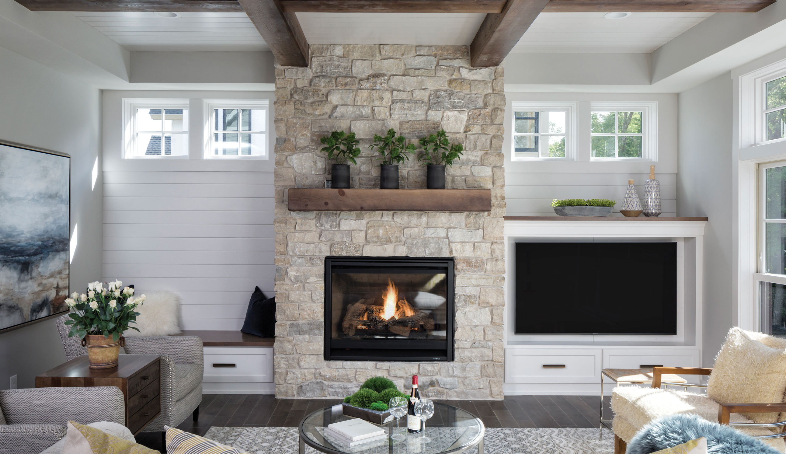 mountain ridge random height natural stone fireplace